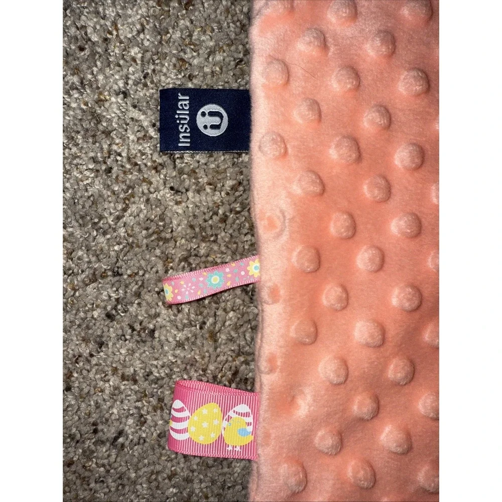 Insular Coral Minky Dots Velour Ribbon Tags Security Blanket Lovey‎ 9x9.5